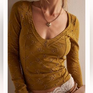 NWT Intimately Free People Full Bloom Eyelet Long Sleeve Top Medium